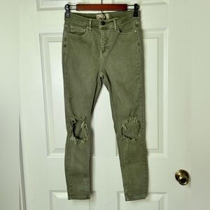 Free People High Rise Skinny Jeans Size 28 Waist Ankle Distressed Olive Green